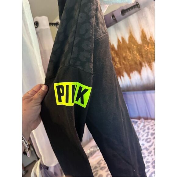 PINK Cowl/Funnel Neck Half Zip Pullover leopard print grey black neon - Picture 4 of 7